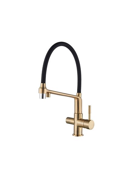 Rain Drop De la Robinetul Meu Baterie bucatarie cu 3 cai, iesire pentru filtru de apa purificata, auriu nichelat