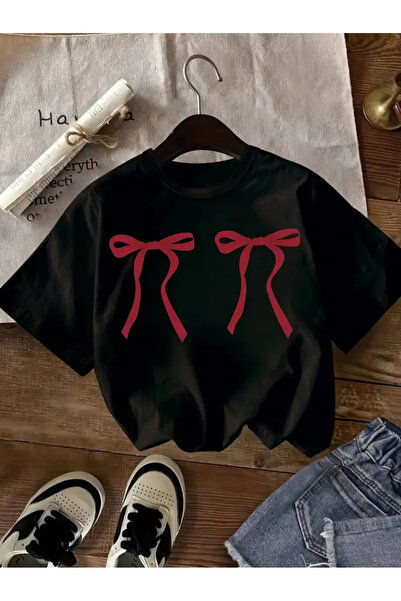 haha Bow Printed T-Shirt for Girls