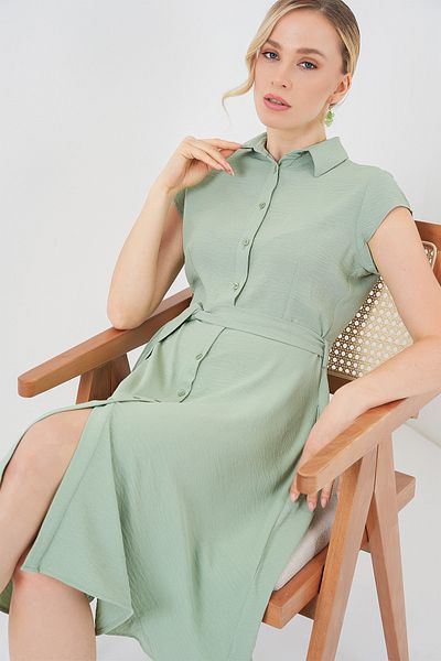 Bigdart 1677 Full Length Buttoned Belted Dress - E.Green