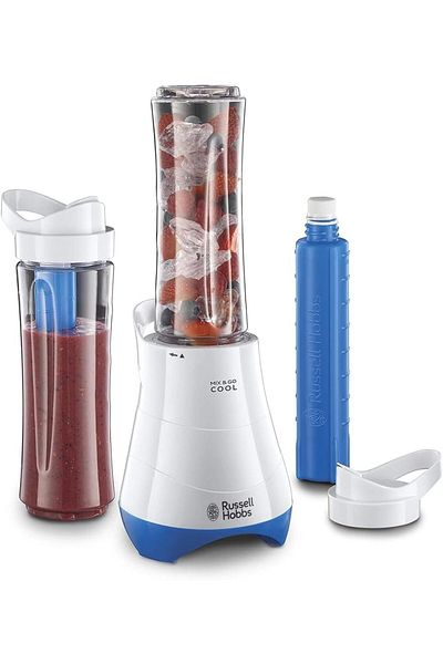RUSSELL HOBBS Mix and Go Cool Smoothie Maker - Portable Blender 300W, 2x 600ml Bottles, Ice Crushing