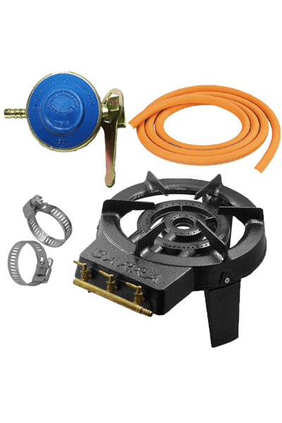 MetaloChimice Arzator gaz rotund din fonta 3 focuri cu furtun, coliere si ceas pentru butelie