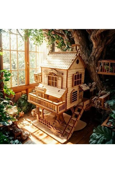Generic 3D Wooden House Puzzle Model Kit, DIY Assembly Dollhouse, 21 x 14 x 10 cm