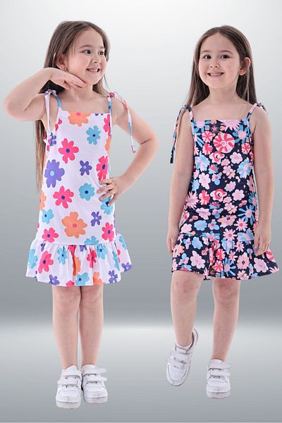 Fox Moda Pachet de 2 rochii pentru fete imprimate cu Lycra