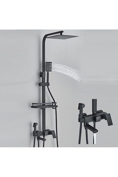 Rain Drop De la Robinetul Meu Coloana dus, cu 4 functii curgere, para dus 25x25cm, din alama, negru mat