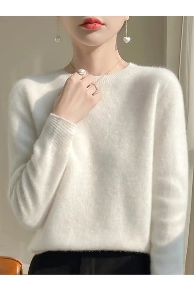 Ugdelia Women's Plain Hooded Furry Knitwear Sweater
