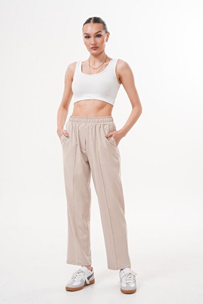 Flame İstanbul Butik Elastic Waist Stone Viscose Trousers - Srp4184