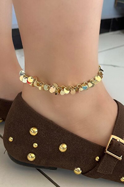 TAKIŞTIR Gold Color Sequin Detailed Ysx Anklet