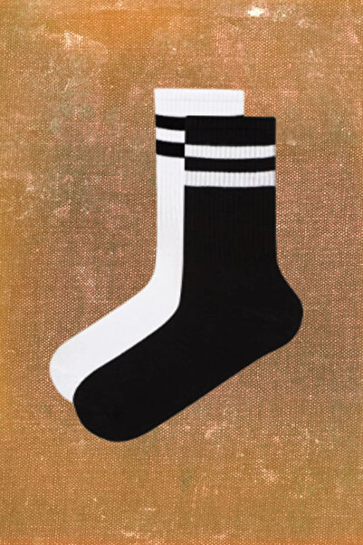 İbrahim Berk 6 Çift Uzun Erkek Spor Tenis Çorap Düz Çizgili Desenli Sporcu Çorabı