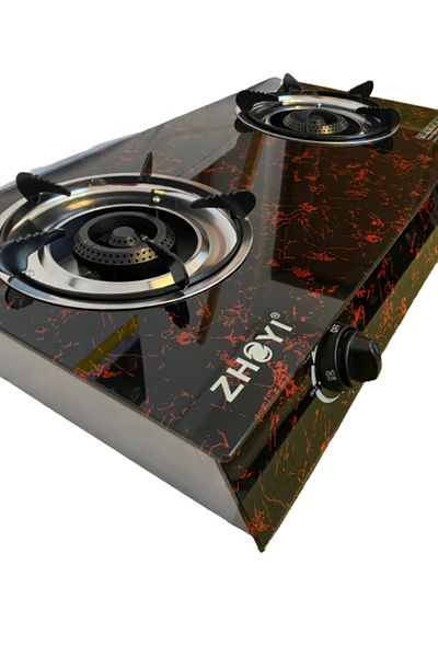 qal Gas stove, glass hob, two burners, LPG cylinder supply