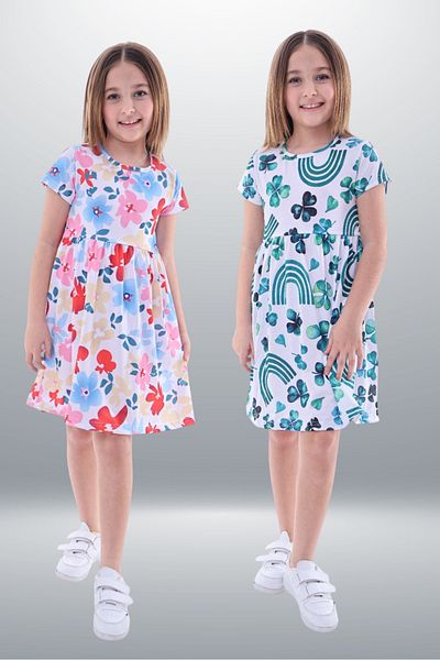 Fox Moda Pachet de 2 rochii pentru fete imprimate cu Lycra