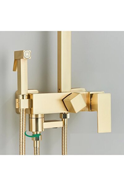 Rain Drop De la Robinetul Meu Coloana de dus cu 4 functii, din alama si otel inoxidabil, para de dus 20x20 cm, auriu nichelat