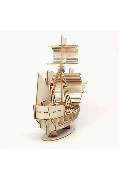 Generic 3D Wooden Puzzle Pirate Ship Model Kit, DIY Assembly Sailing Vessel, 13.5x13x5.5cm