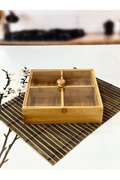 ACAR 4 Compartment Snack Bowl with Bamboo Lid Single Color
