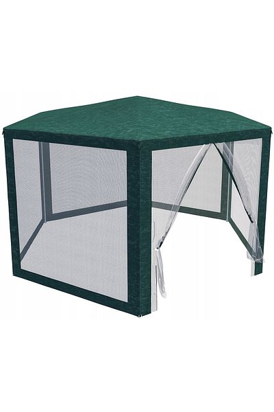 zola Pavilion de gradina hexagonal, plasa anti-insecte, 4 x 4 x 2.5 m, prindere velcro, cadru otel, verde