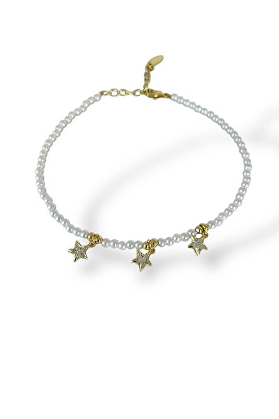 TAKIŞTIR Gold Color Star Figured Pearl Detailed Ysx Anklet