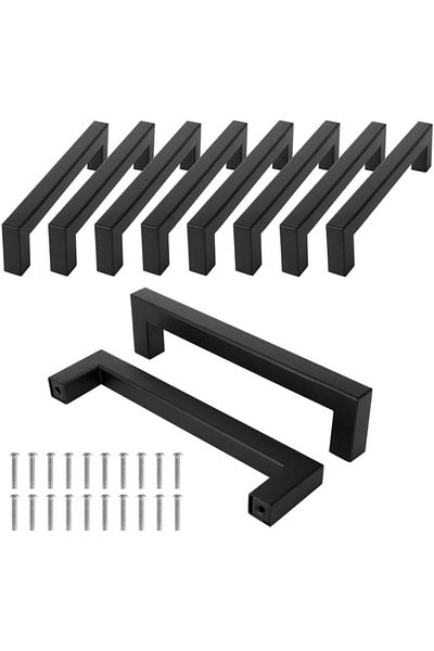 Generic Modern Cabinet Handles, 5.5 inch/140mm Length, Matte Black, Set of 10 with Mounting Screws