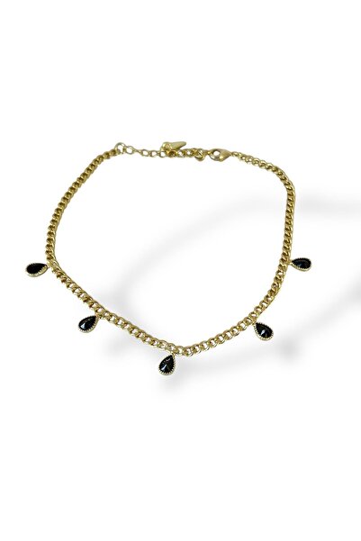 TAKIŞTIR Gold Color Black Stone Detailed Ysx Anklet
