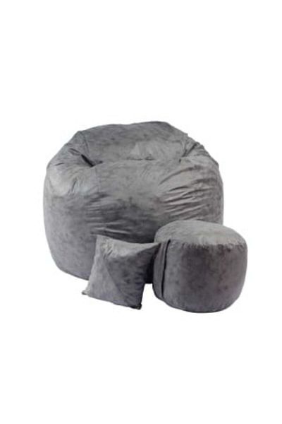 Pufrelax Set Fotoliu King Size cu Otoman (suport picioare) si Perna, Material Textil - Moon Grey