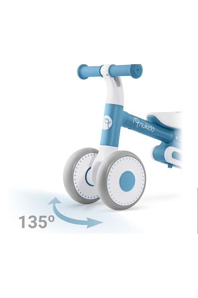 NUKIDO Ride On Balance Bike Blue, from 12 months, soft seat, adjustable seat height,