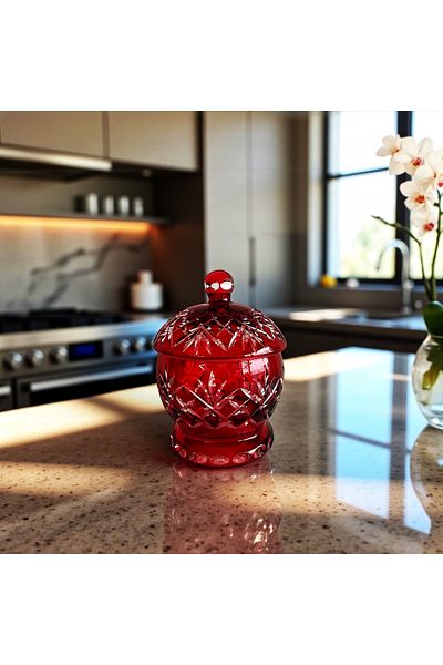 DECOSTYLE Mini Sugar Bowl with Crystalized Decor with Colorful Lid Product Handmade