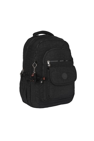 GENC DIJITAL BASKI Rucsac de școală din țesătură Crinkle impermeabilă, negru 1620