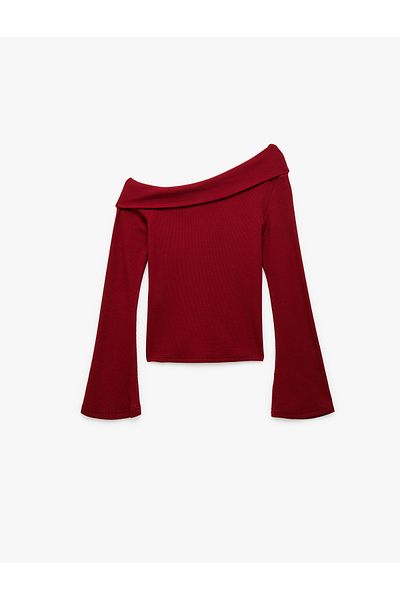 Koton Cotton Slim Fit Long Spanish Sleeve Off-The-Shoulder T-Shirt