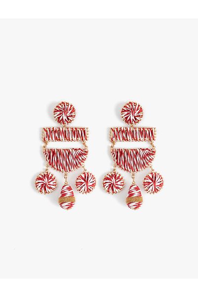 Koton Large Size Multicolored Geometric Straw Earrings - X Melis Ağazat