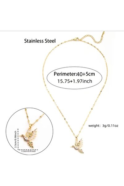 stainless steell VİP 360L çelik gold renk zirkon taşlı anka kuşu kolye