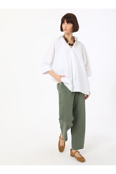 Refka Elastic Waist Linen Trousers - Khaki -