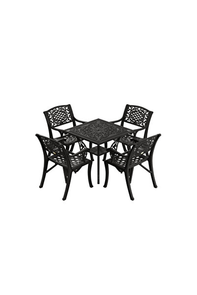 HubRom Set Mobilier Gradina HubRom, 1xMasa Patrata(75x75x72), 4xScaun CUNDA(43x42x50x91) Negru