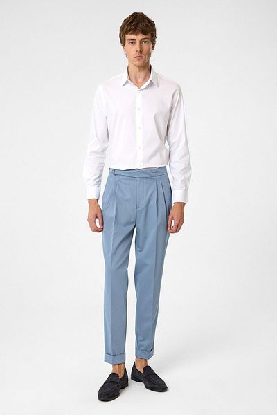 Antioch Baby Blue High Waist Buckle Closure Pleated Men's Trousers