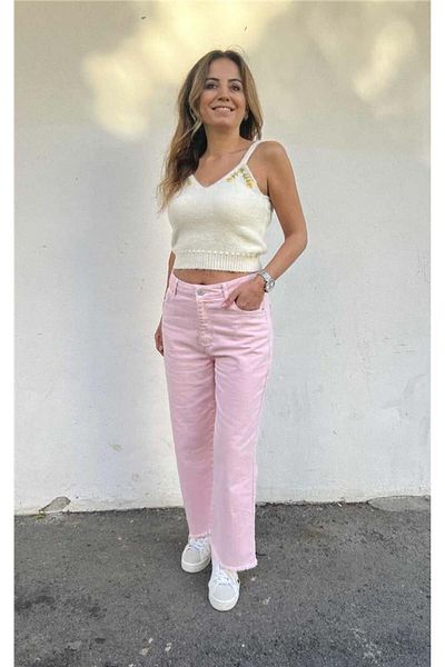 AYSL BUTİK Ecru Embroidery Detailed Wool Strap Crop