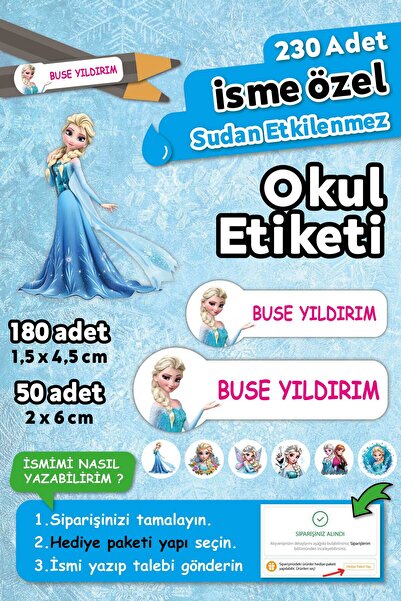 HediyeHanesi Elsa Temalı Kişiye Özel İsimli Defter Kalem Okul Etiketi, Yırtıl...