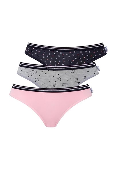 U.S. Polo Assn. Women's 3-Piece Slip Panties Set - Pink, Patterned Gray Melange and Navy Blue Color