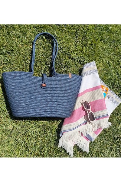 REYGON TEKSTİL Hay Dark Blue Buttoned Sports Shoulder Bag Beach Bag Casual Bag