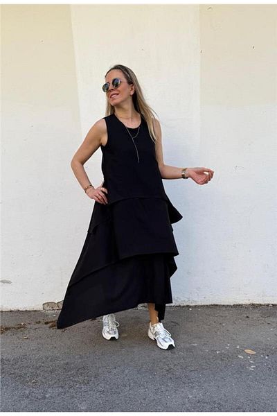 AYSL BUTİK Black Layered Design Dress
