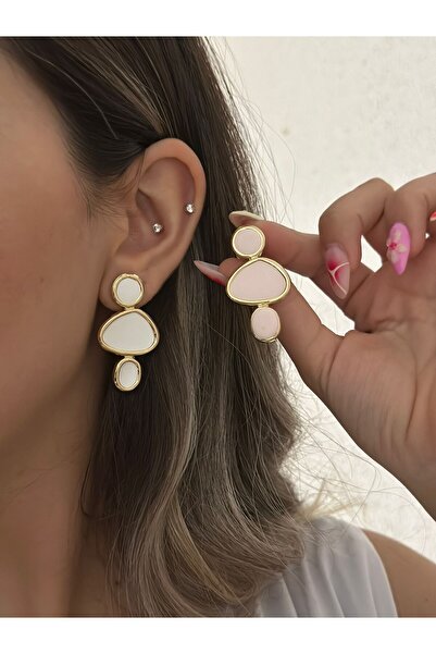 MyladyAccessoriess أقراط مطلية بالنحاس المينا الهندسي باللون الوردي