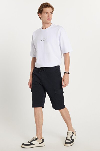 Tudors Ανδρικό σορτς Relax Fit Άνετο 100% βαμβακερό Cargo Pocket Navy Blue Capri