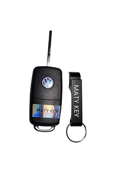OEM Carcasa cheie VW BORA tip briceag 2 butoane LED la mijloc logo albastru, cu breloc MATY KEY