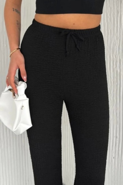 Tam12den Home Women's Wide Leg Bubble Gufre Fabric Pocketed Elastic Waist Com...
