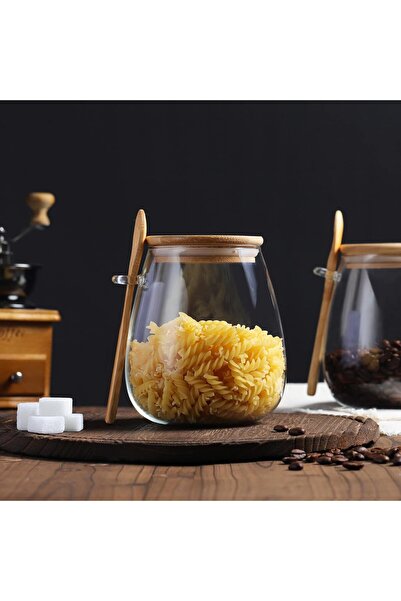 Qerhome Chubby 3-Piece Borosilicate Glass Jar with Bamboo Lid Spice Rack Set 600 ml