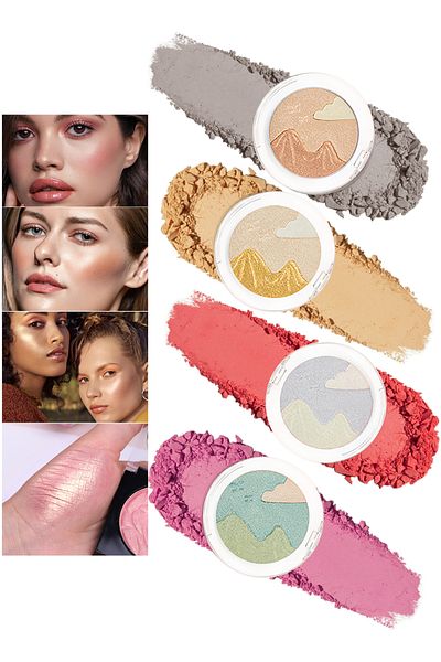 Colorina 4 Pcs Multi-Colored Blush Powder Set, Long Lasting Contour and Highlighter Palette for Cheek & Eye