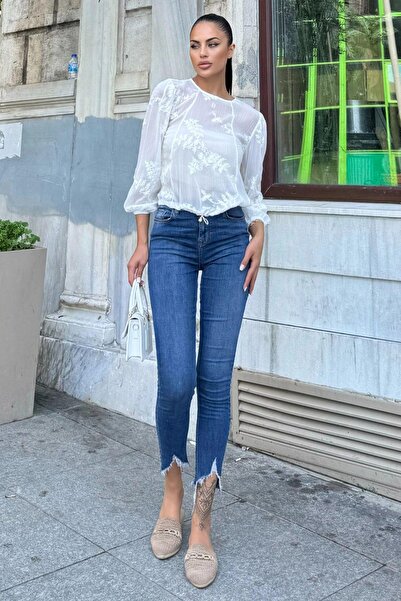 NEW LAVİVA Ecru Embroidered Wrap Chiffon Blouse