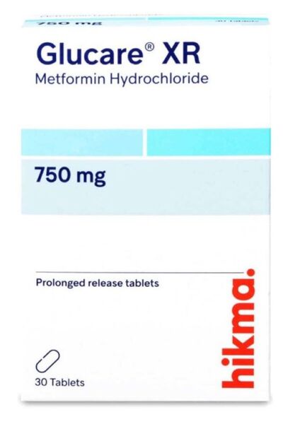 HIKMA Glucare XR 750 Mg, Oral Antihyperglycemic - 60 Tabletsجلوكير اكس ار 750 مجم، منظم السكر - 60 قرص