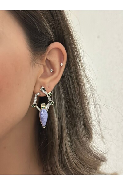 MyladyAccessoriess Purple Mother of Pearl Detail Geometric Steel Earrings