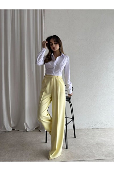 Klex Kadın Beyaz Yüksek Bel Palazzo Pantolon – Şık ve Modern Kesim