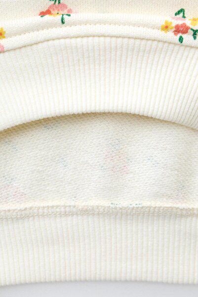 Magu Girl's Cotton Ecru Floral Patterned Sweatshirt Spanish Leggings Set