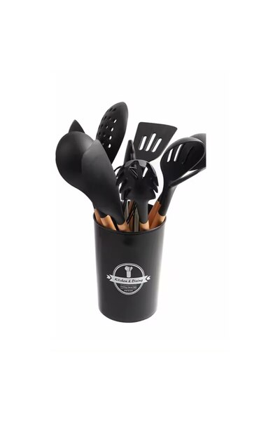 Ivosa Set of 12 Kitchen Utensils - Wooden and Premium Food-grade Silicone