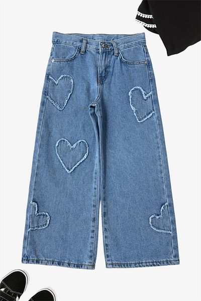 ASL GOLF CLUB Pantaloni de blugi cu picioare largi cu model de inimă pentru fete 5-10 ani