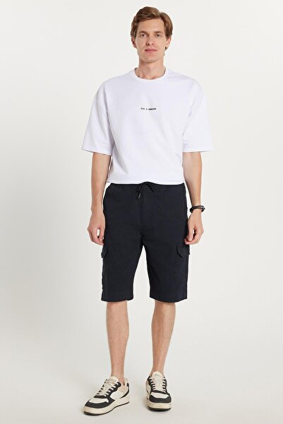 Tudors Ανδρικό σορτς Relax Fit Άνετο 100% βαμβακερό Cargo Pocket Navy Blue Capri